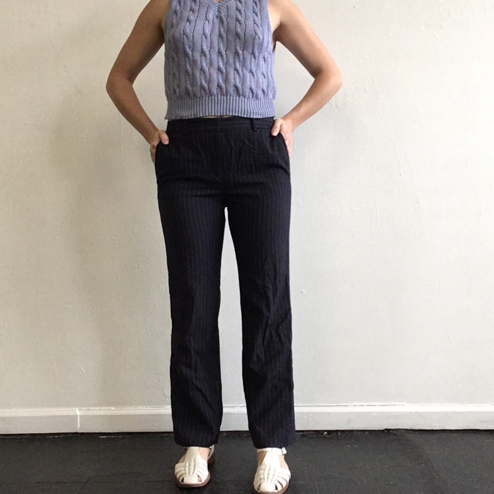 pinstripe straight leg pants